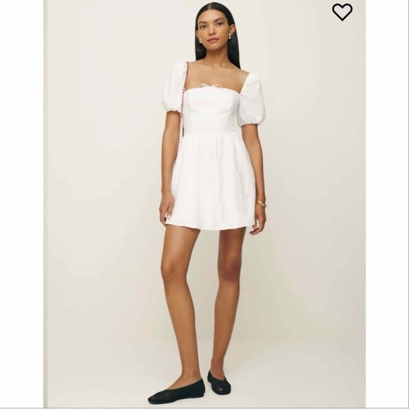 NWT Reformation Malvina Linen Puff-Sleeve Mini Dress White 10 - Picture 12 of 12